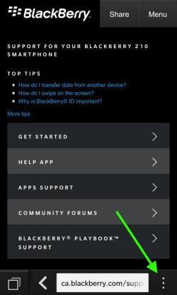añadir un sitio web en la pantalla de inicio del blackberry 10