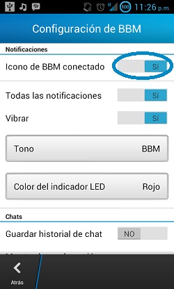 Desactivar el icono de BBM conectado