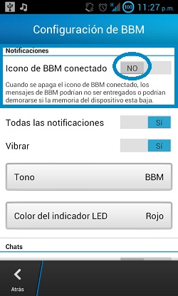 Desactivar el icono de BBM conectado