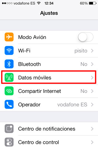 datos móviles del iphone